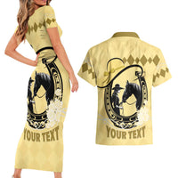 Personalized Kentucky Horse Racing Couples Matching Short Sleeve Bodycon Dress and Hawaiian Shirt Beauty and The Horse Yellow Version LT01