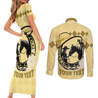 Personalized Kentucky Horse Racing Couples Matching Short Sleeve Bodycon Dress and Long Sleeve Button Shirt Beauty and The Horse Yellow Version LT01