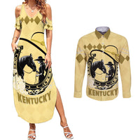 Personalized Kentucky Horse Racing Couples Matching Summer Maxi Dress and Long Sleeve Button Shirt Beauty and The Horse Yellow Version LT01