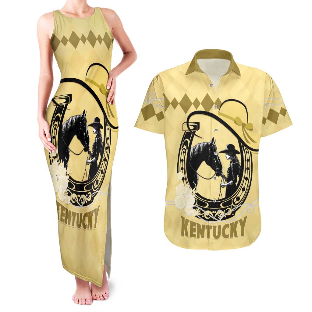 Personalized Kentucky Horse Racing Couples Matching Tank Maxi Dress and Hawaiian Shirt Beauty and The Horse Yellow Version LT01