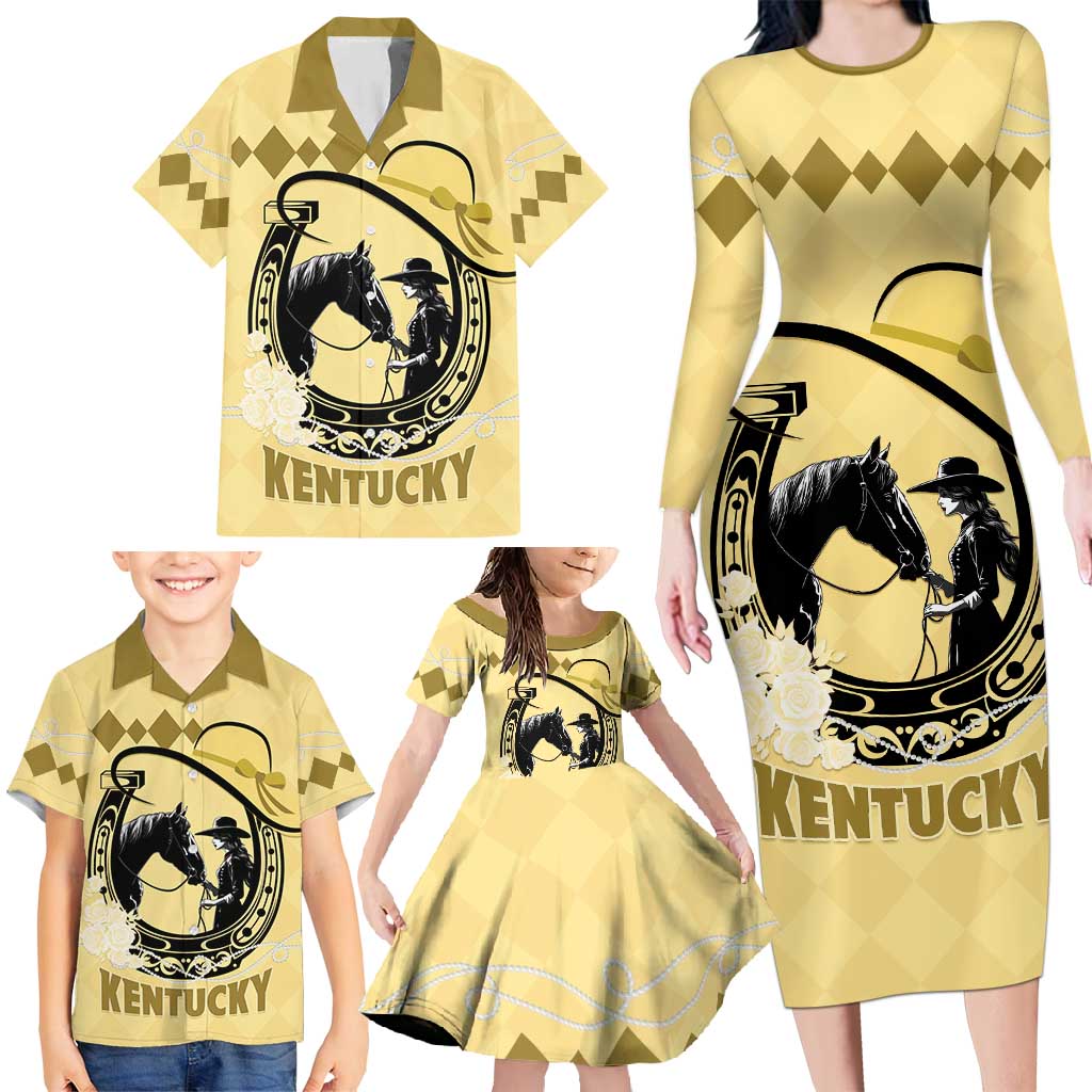 Personalized Kentucky Horse Racing Family Matching Long Sleeve Bodycon Dress and Hawaiian Shirt Beauty and The Horse Yellow Version LT01