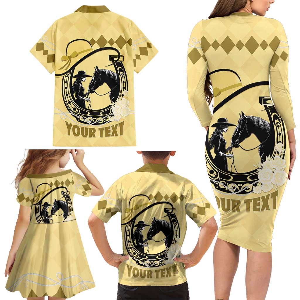 Personalized Kentucky Horse Racing Family Matching Long Sleeve Bodycon Dress and Hawaiian Shirt Beauty and The Horse Yellow Version LT01