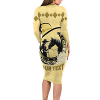 Personalized Kentucky Horse Racing Family Matching Long Sleeve Bodycon Dress and Hawaiian Shirt Beauty and The Horse Yellow Version LT01