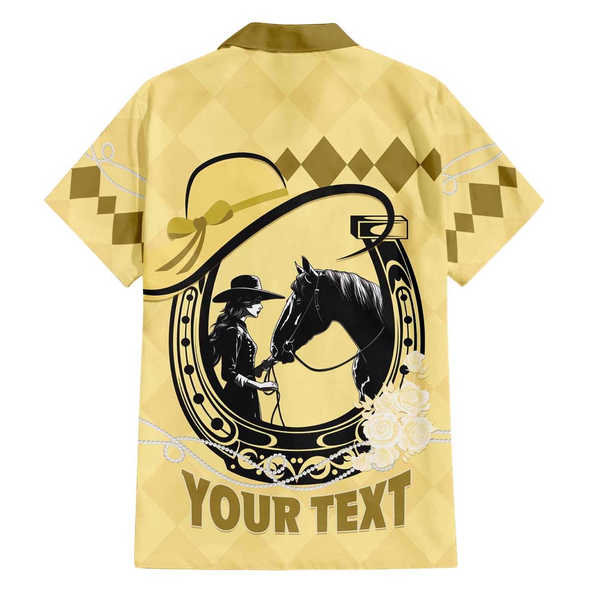 Personalized Kentucky Horse Racing Family Matching Off The Shoulder Long Sleeve Dress and Hawaiian Shirt Beauty and The Horse Yellow Version LT01
