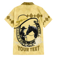 Personalized Kentucky Horse Racing Family Matching Off The Shoulder Long Sleeve Dress and Hawaiian Shirt Beauty and The Horse Yellow Version LT01