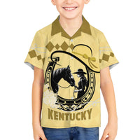Personalized Kentucky Horse Racing Family Matching Off The Shoulder Long Sleeve Dress and Hawaiian Shirt Beauty and The Horse Yellow Version LT01