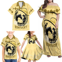 Personalized Kentucky Horse Racing Family Matching Off Shoulder Maxi Dress and Hawaiian Shirt Beauty and The Horse Yellow Version LT01