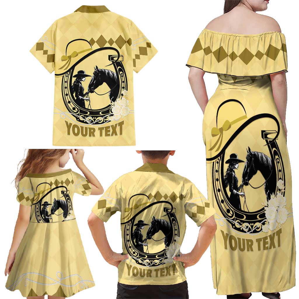 Personalized Kentucky Horse Racing Family Matching Off Shoulder Maxi Dress and Hawaiian Shirt Beauty and The Horse Yellow Version LT01