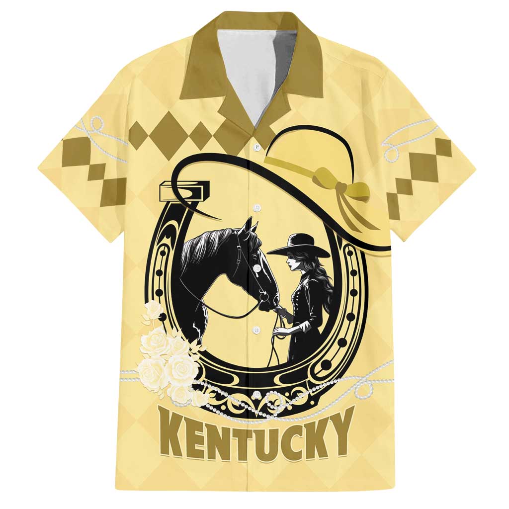 Personalized Kentucky Horse Racing Family Matching Off Shoulder Short Dress and Hawaiian Shirt Beauty and The Horse Yellow Version LT01