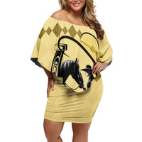 Personalized Kentucky Horse Racing Family Matching Off Shoulder Short Dress and Hawaiian Shirt Beauty and The Horse Yellow Version LT01