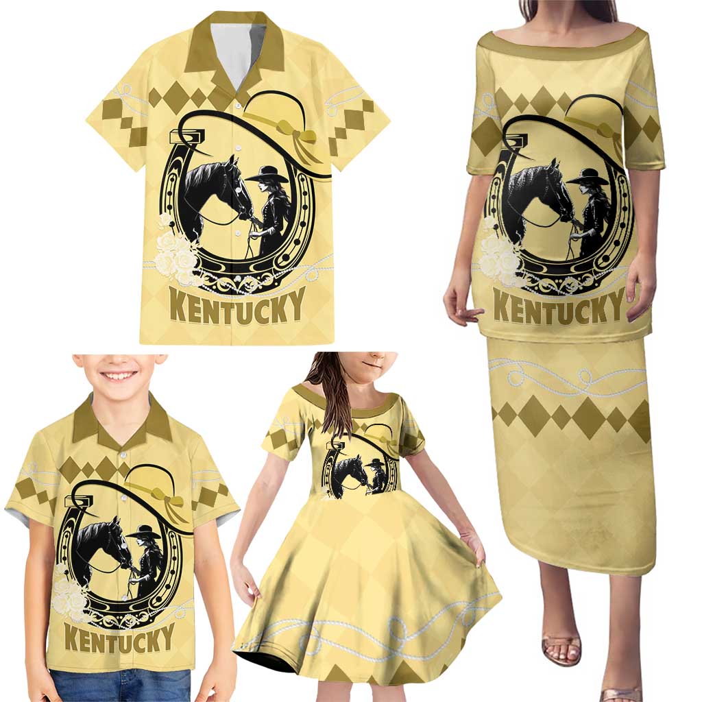 Personalized Kentucky Horse Racing Family Matching Puletasi and Hawaiian Shirt Beauty and The Horse Yellow Version LT01