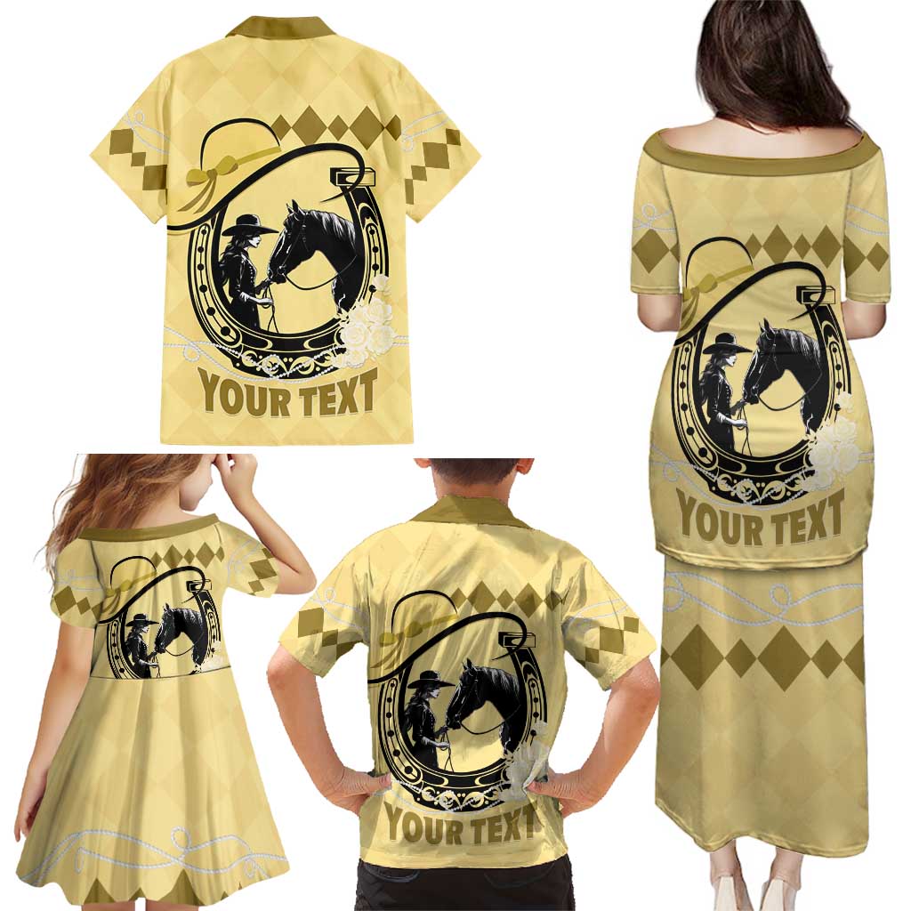 Personalized Kentucky Horse Racing Family Matching Puletasi and Hawaiian Shirt Beauty and The Horse Yellow Version LT01