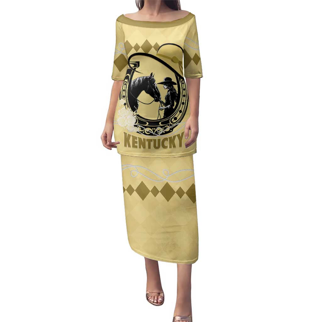 Personalized Kentucky Horse Racing Family Matching Puletasi and Hawaiian Shirt Beauty and The Horse Yellow Version LT01