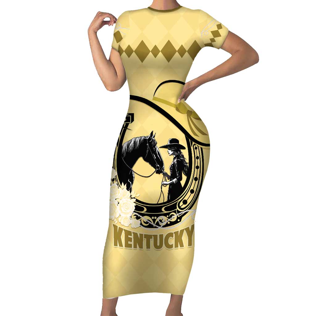 Personalized Kentucky Horse Racing Family Matching Short Sleeve Bodycon Dress and Hawaiian Shirt Beauty and The Horse Yellow Version LT01