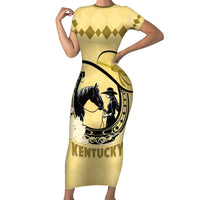 Personalized Kentucky Horse Racing Family Matching Short Sleeve Bodycon Dress and Hawaiian Shirt Beauty and The Horse Yellow Version LT01