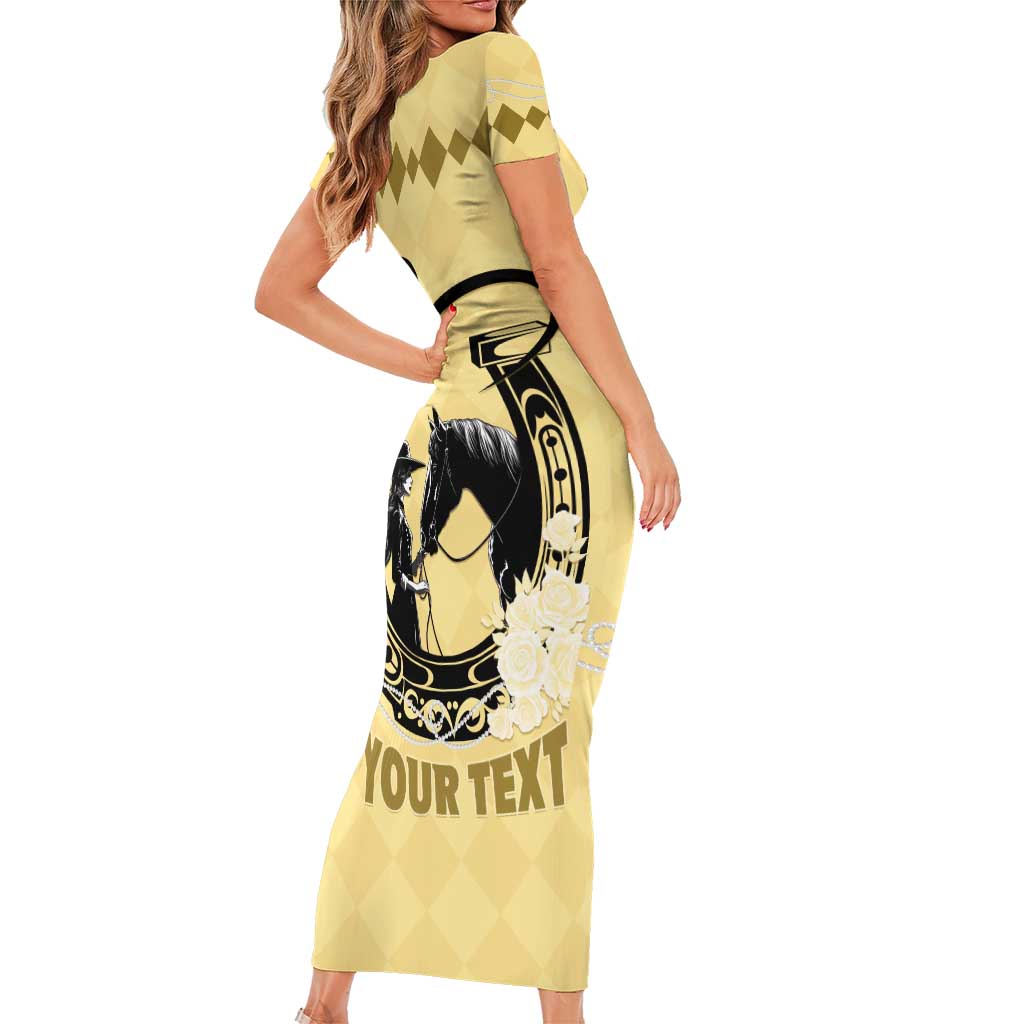 Personalized Kentucky Horse Racing Family Matching Short Sleeve Bodycon Dress and Hawaiian Shirt Beauty and The Horse Yellow Version LT01