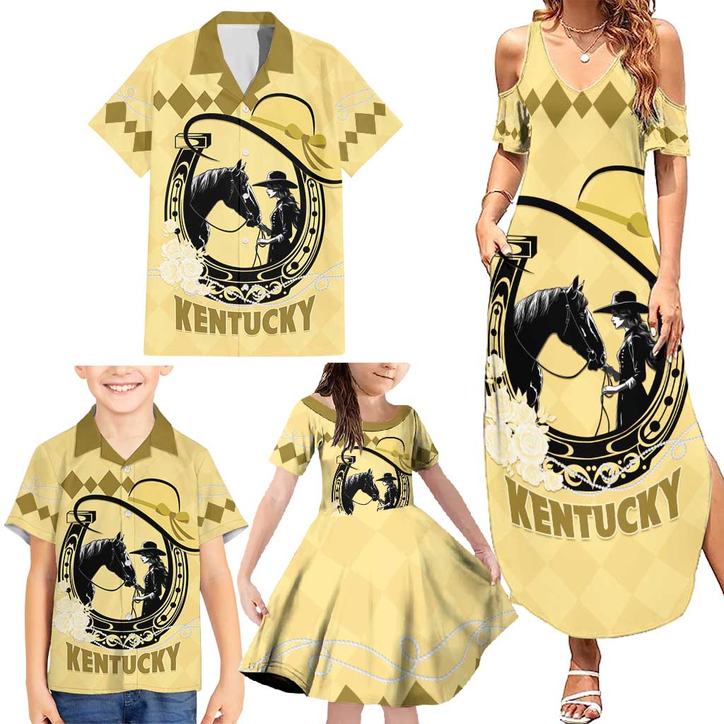 Personalized Kentucky Horse Racing Family Matching Summer Maxi Dress and Hawaiian Shirt Beauty and The Horse Yellow Version LT01