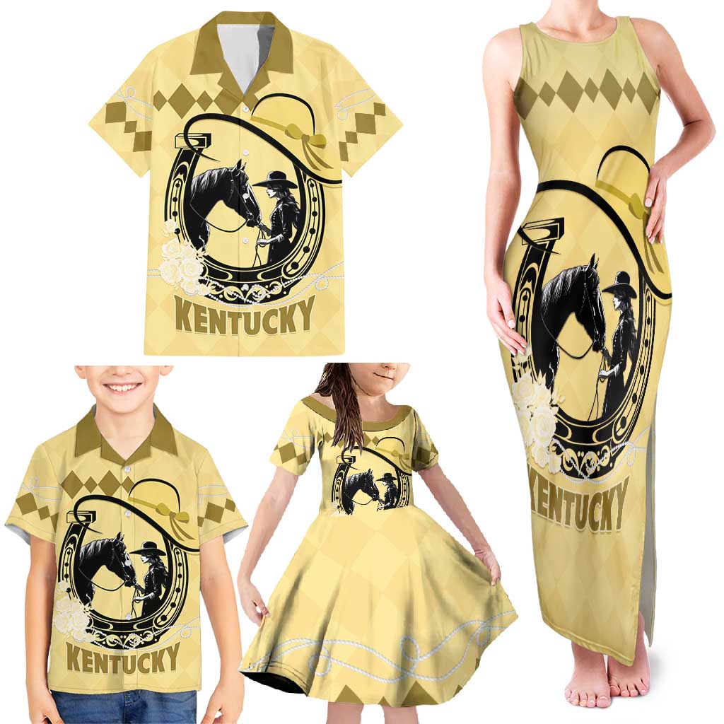 Personalized Kentucky Horse Racing Family Matching Tank Maxi Dress and Hawaiian Shirt Beauty and The Horse Yellow Version LT01