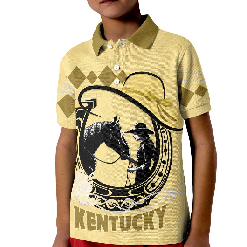 Personalized Kentucky Horse Racing Kid Polo Shirt Beauty and The Horse Yellow Version LT01