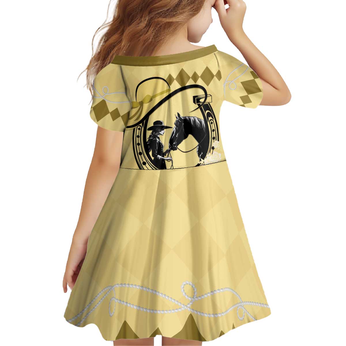 Personalized Kentucky Horse Racing Kid Short Sleeve Dress Beauty and The Horse Yellow Version LT01