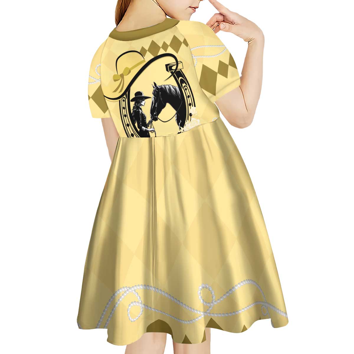 Personalized Kentucky Horse Racing Kid Short Sleeve Dress Beauty and The Horse Yellow Version LT01