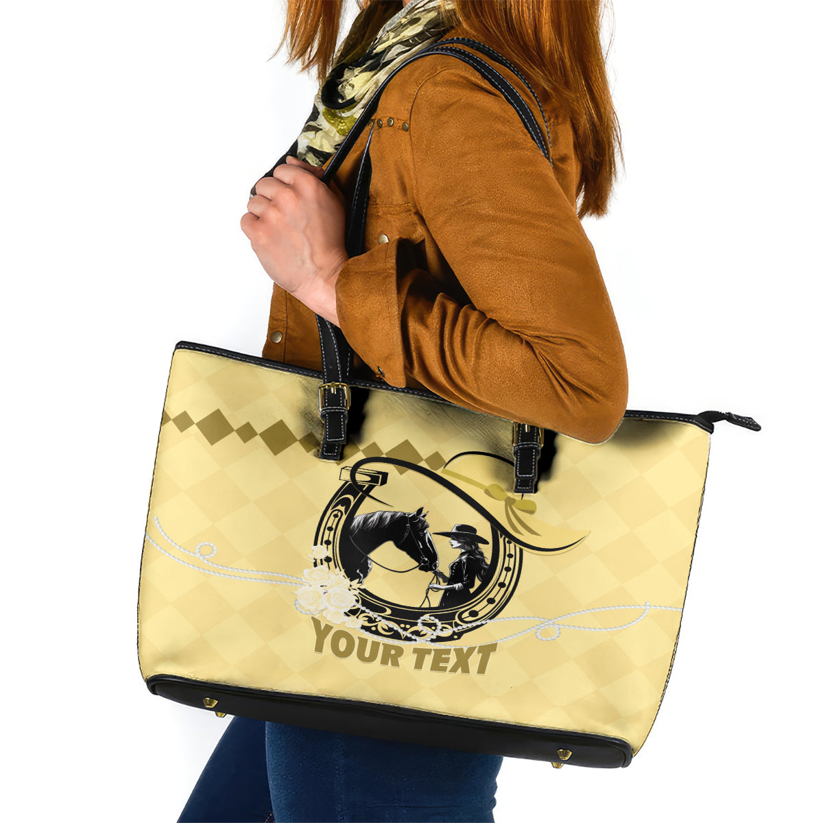 Personalized Kentucky Horse Racing 2024 Leather Tote Bag Beauty and The Horse Yellow Version