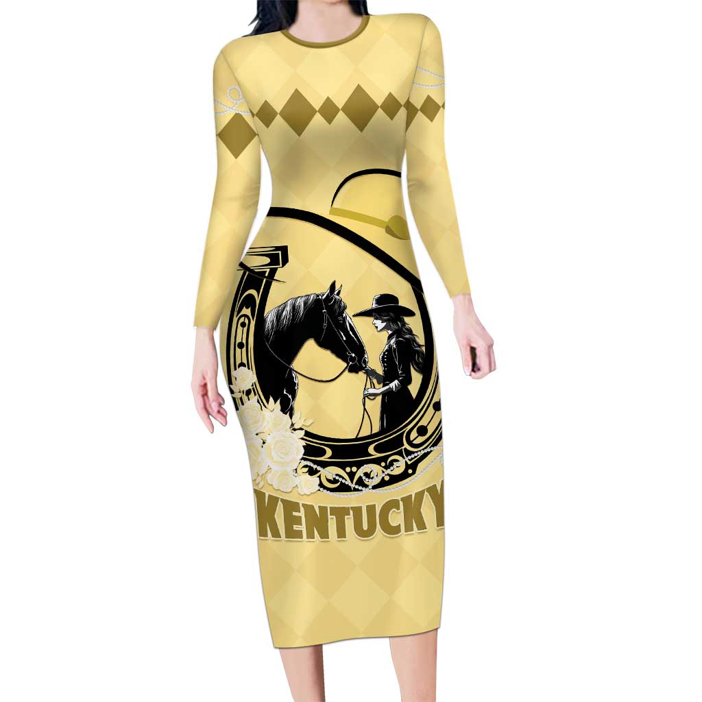 Personalized Kentucky Horse Racing Long Sleeve Bodycon Dress Beauty and The Horse Yellow Version LT01