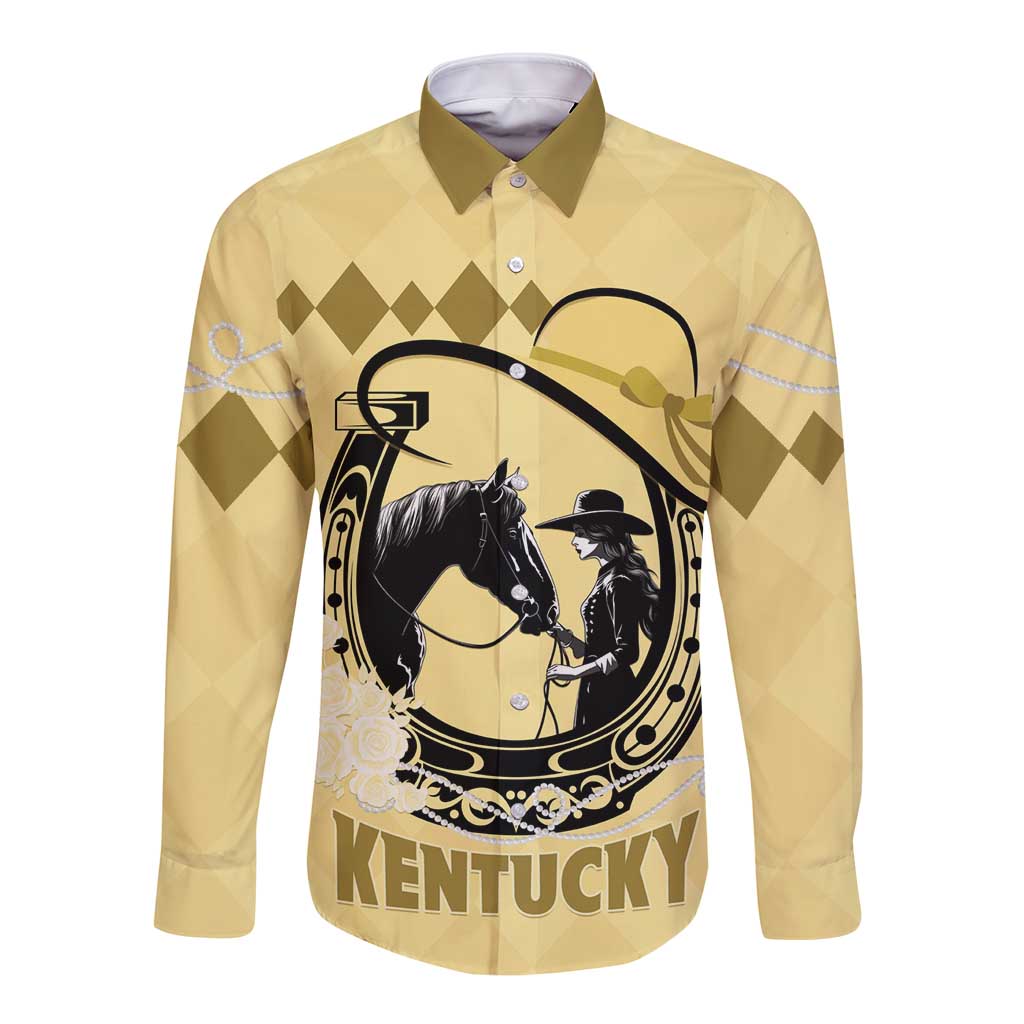 Personalized Kentucky Horse Racing Long Sleeve Button Shirt Beauty and The Horse Yellow Version LT01