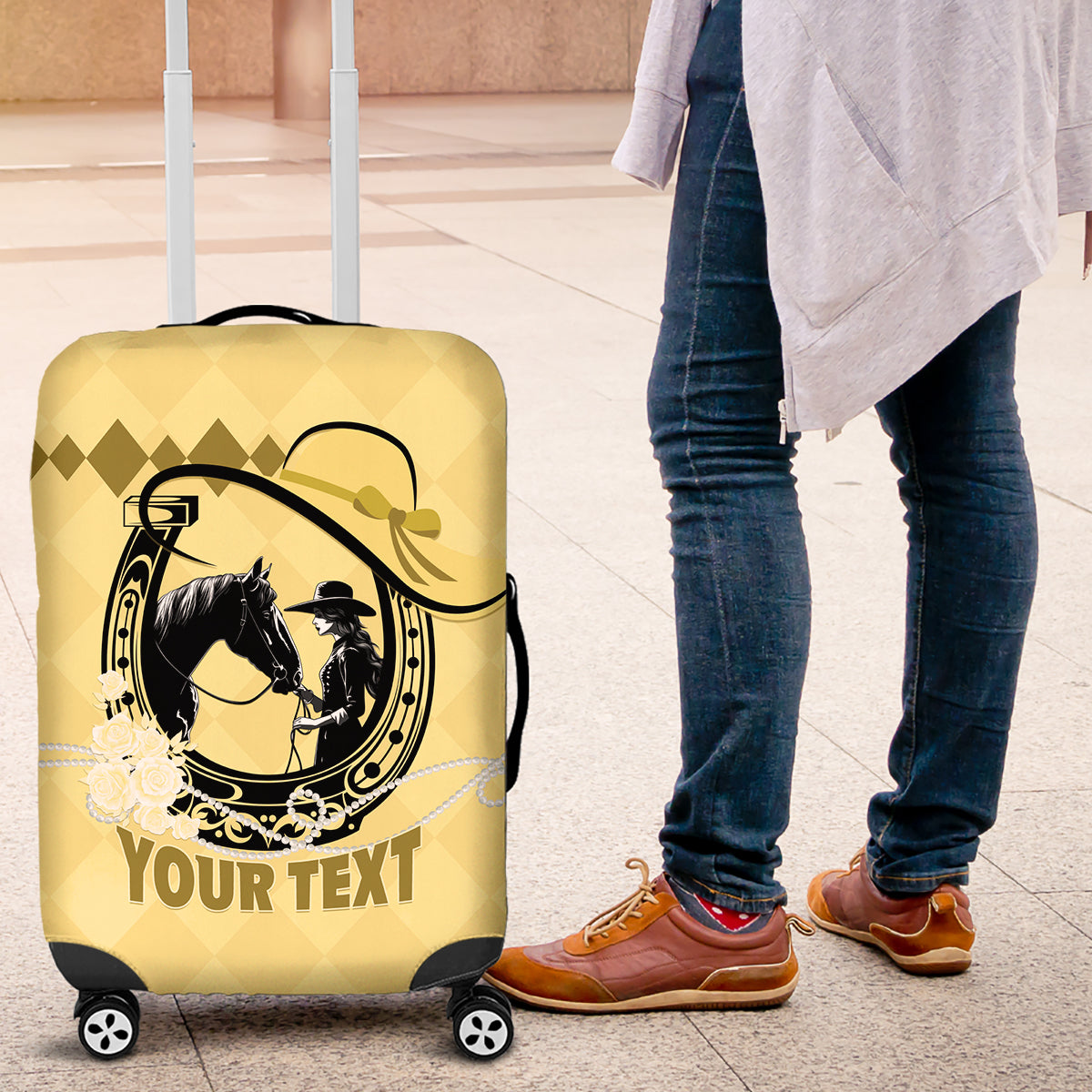 Personalized Kentucky Horse Racing 2024 Luggage Cover Beauty and The Horse Yellow Version