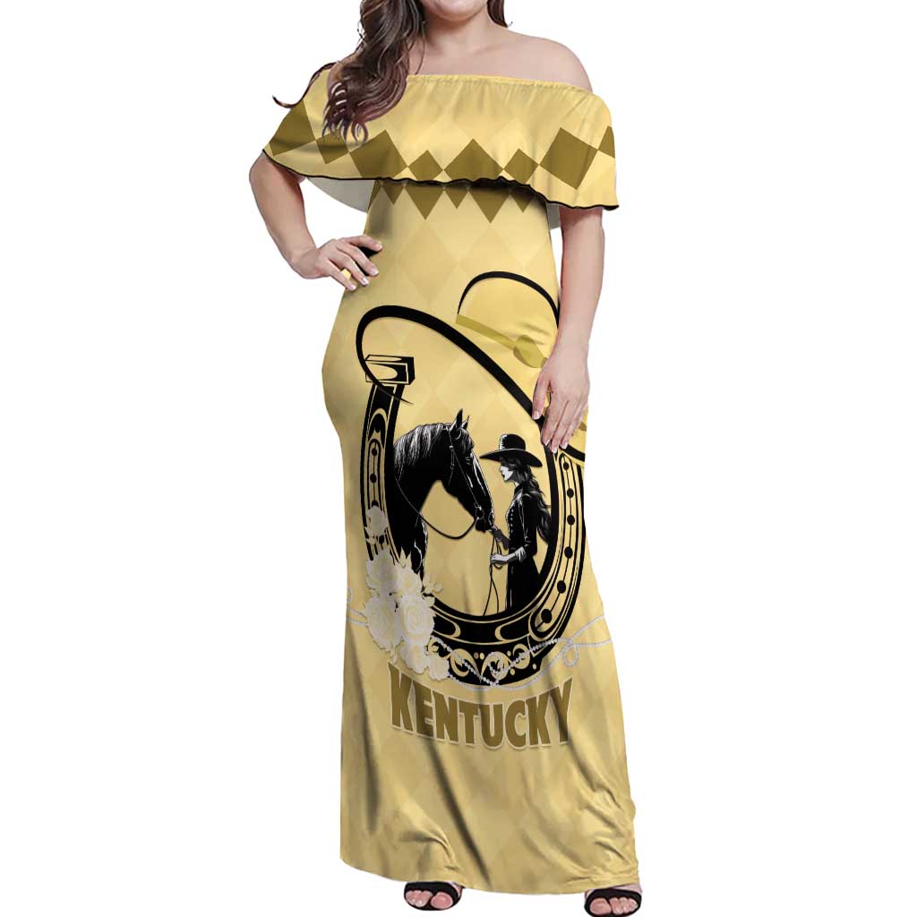 Personalized Kentucky Horse Racing Off Shoulder Maxi Dress Beauty and The Horse Yellow Version LT01