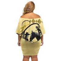 Personalized Kentucky Horse Racing Off Shoulder Short Dress Beauty and The Horse Yellow Version LT01