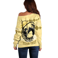 Personalized Kentucky Horse Racing Off Shoulder Sweater Beauty and The Horse Yellow Version LT01