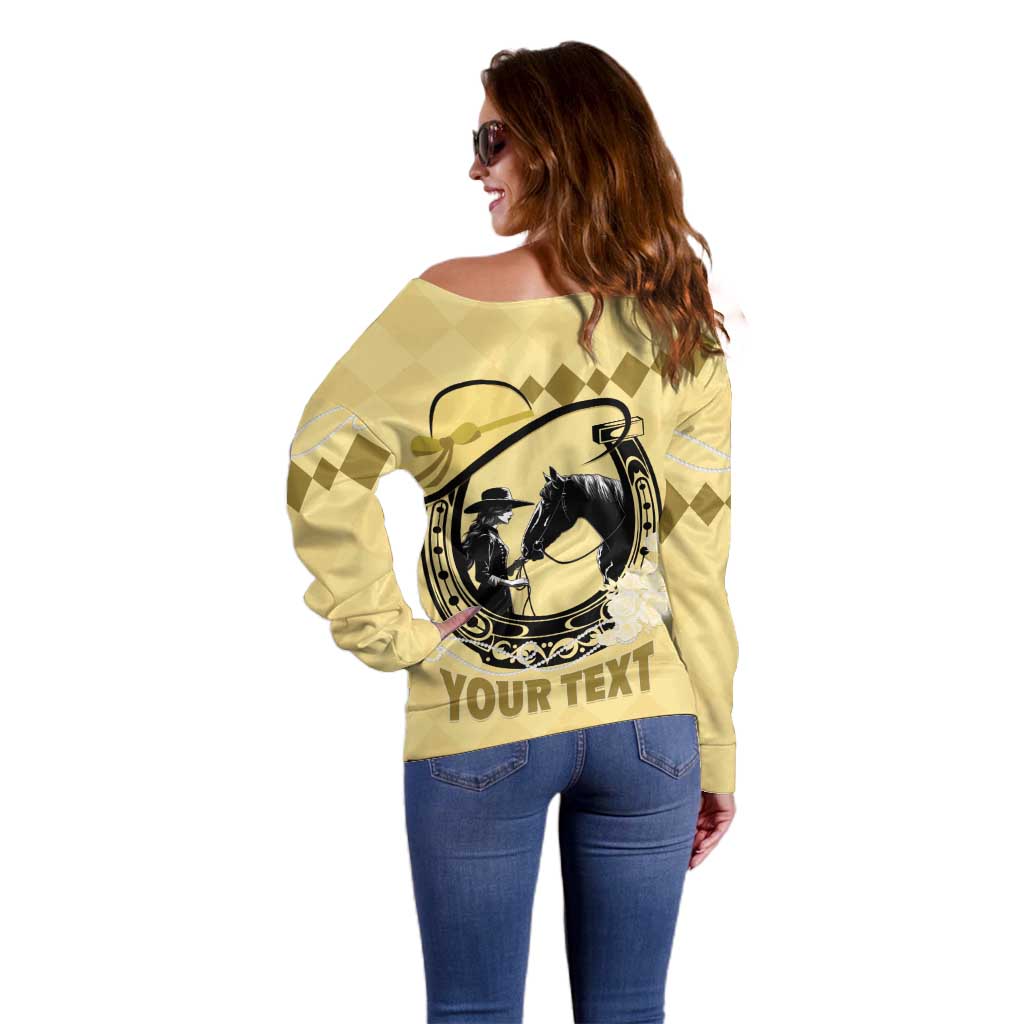Personalized Kentucky Horse Racing Off Shoulder Sweater Beauty and The Horse Yellow Version LT01