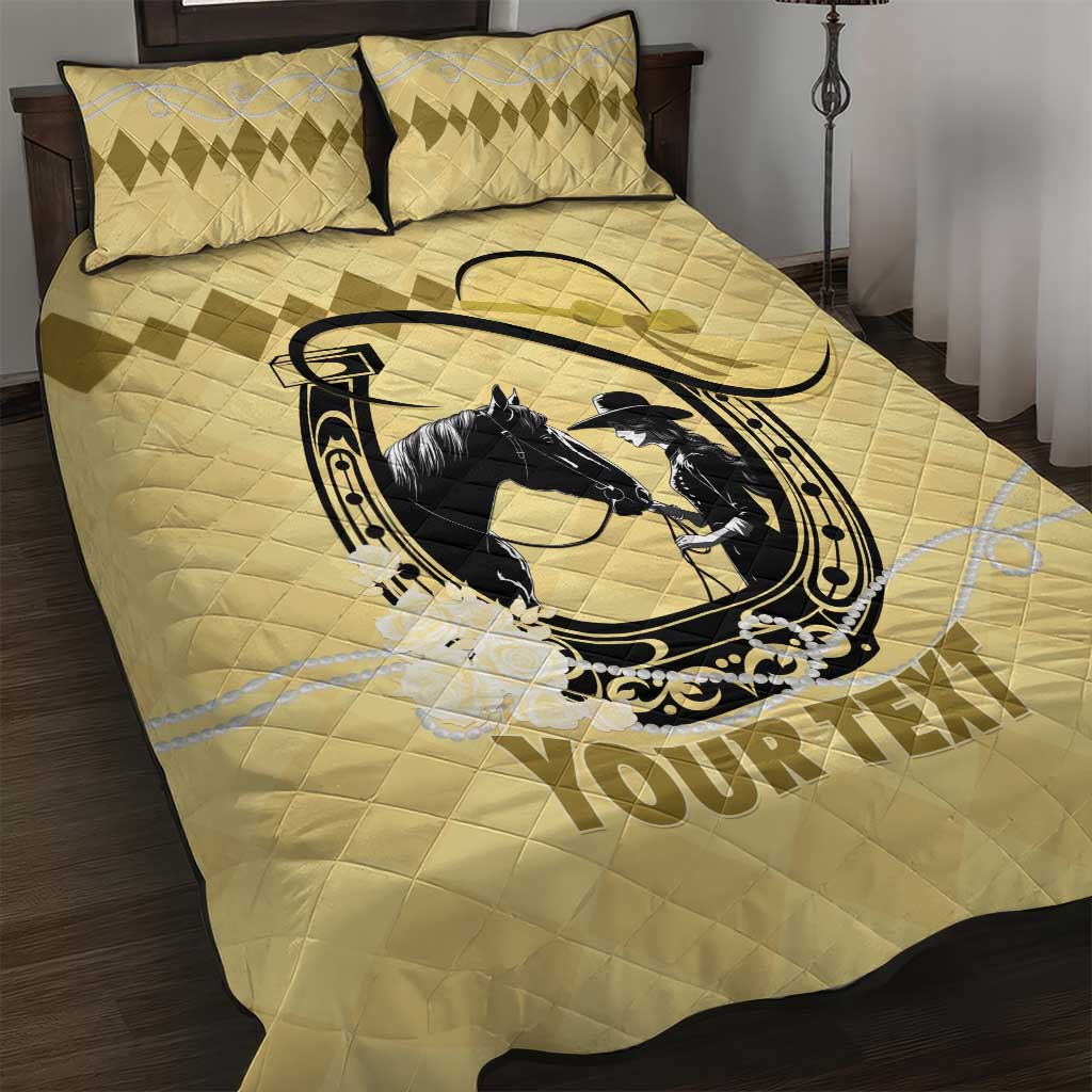 Personalized Kentucky Horse Racing Quilt Bed Set Beauty and The Horse Yellow Version LT01
