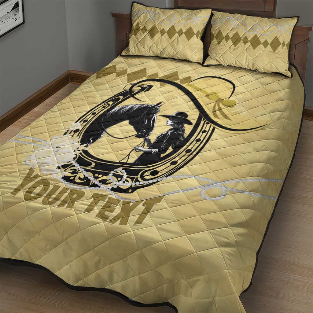 Personalized Kentucky Horse Racing Quilt Bed Set Beauty and The Horse Yellow Version LT01