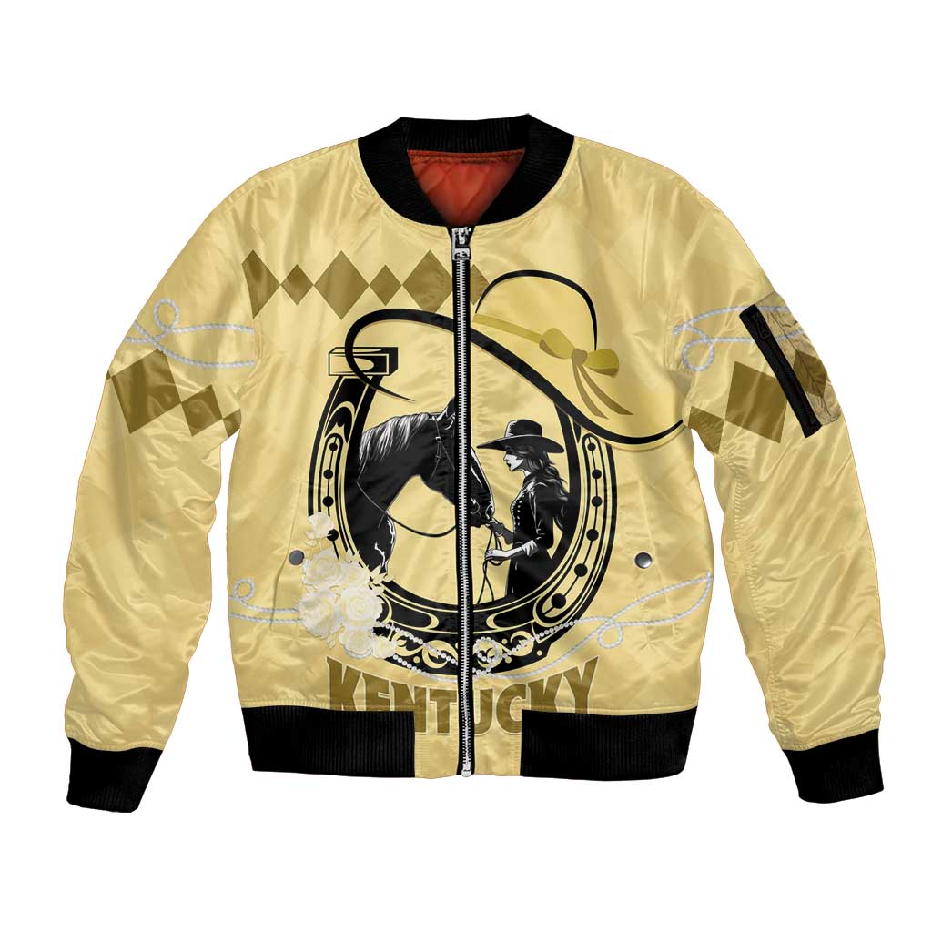 Personalized Kentucky Horse Racing Sleeve Zip Bomber Jacket Beauty and The Horse Yellow Version LT01