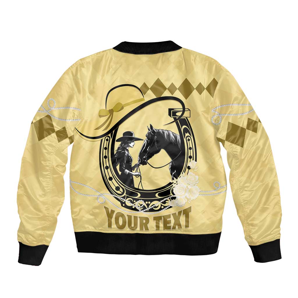 Personalized Kentucky Horse Racing Sleeve Zip Bomber Jacket Beauty and The Horse Yellow Version LT01