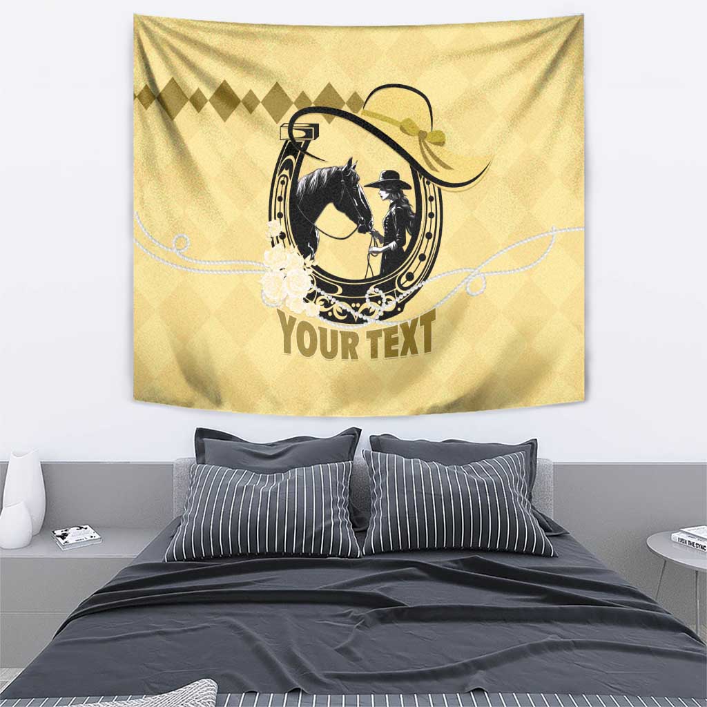 Personalized Kentucky Horse Racing Tapestry Beauty and The Horse Yellow Version LT01