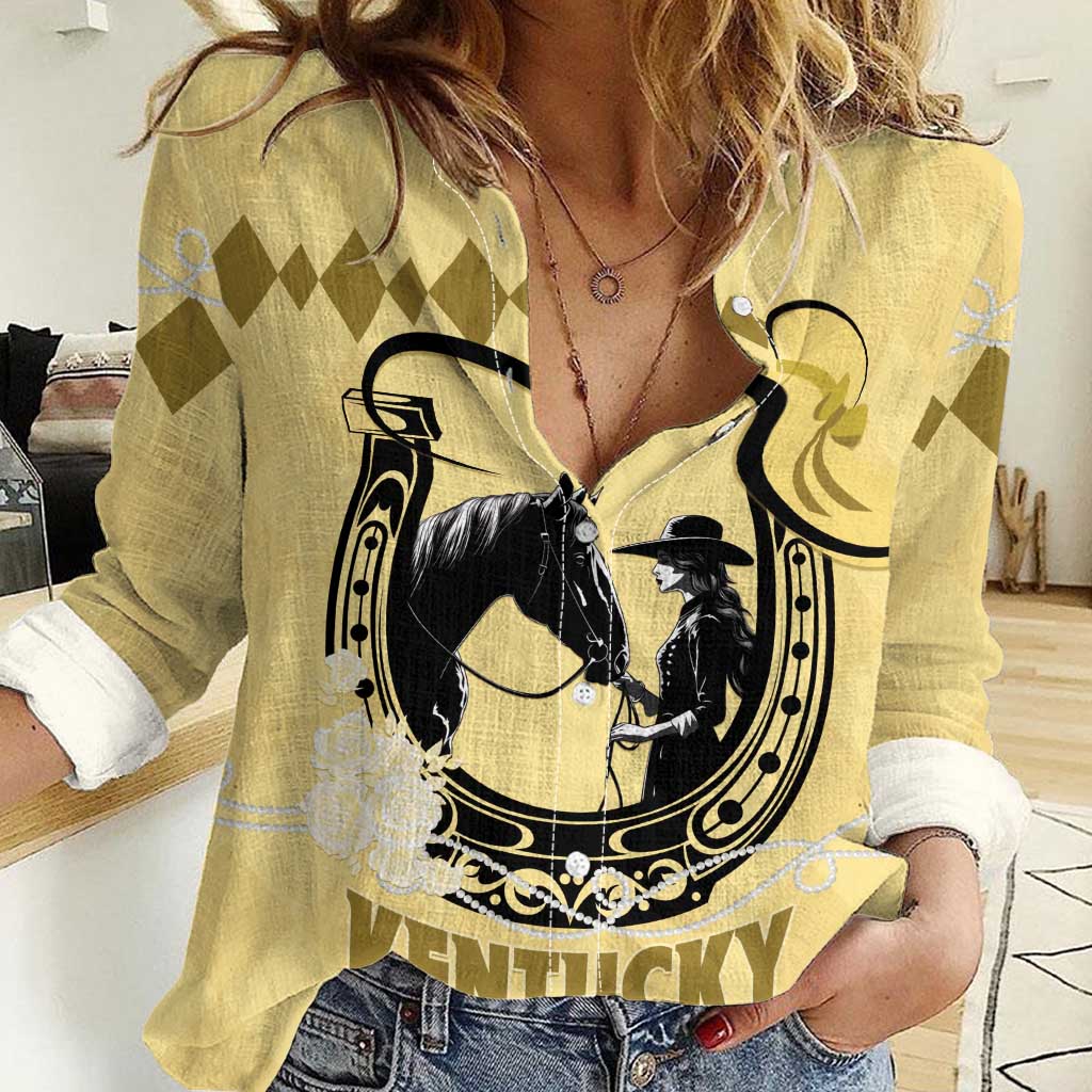 Personalized Kentucky Horse Racing Women Casual Shirt Beauty and The Horse Yellow Version LT01