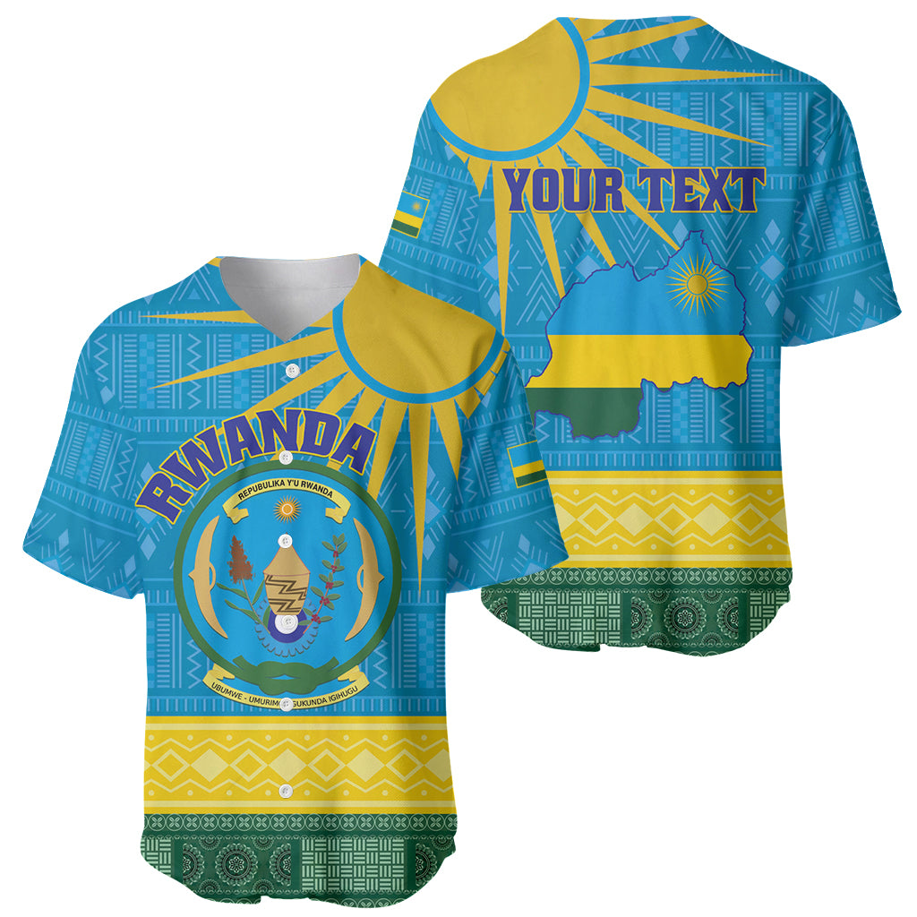 Personalized Rwanda Baseball Jersey Coat of Arms With African Pattern - Wonder Print Shop