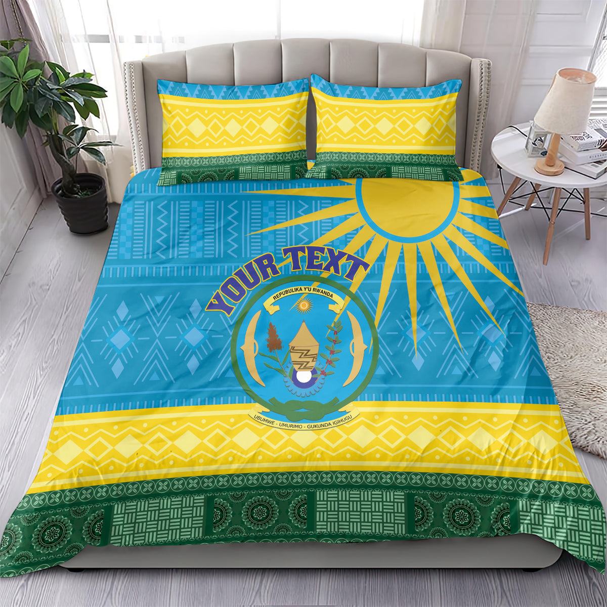 Personalized Rwanda Bedding Set Coat of Arms With African Pattern - Wonder Print Shop