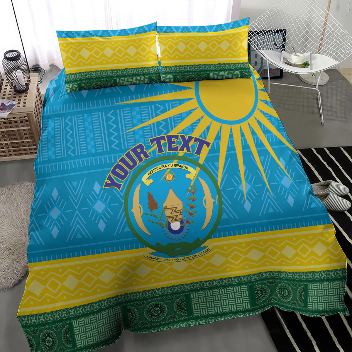 Personalized Rwanda Bedding Set Coat of Arms With African Pattern - Wonder Print Shop