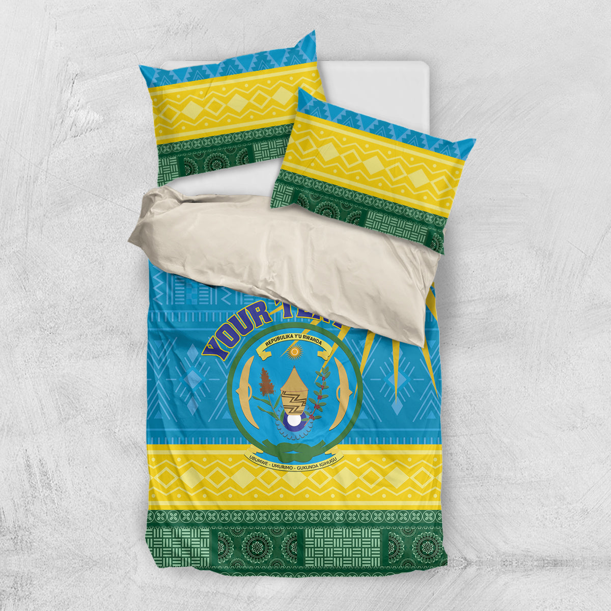 Personalized Rwanda Bedding Set Coat of Arms With African Pattern - Wonder Print Shop