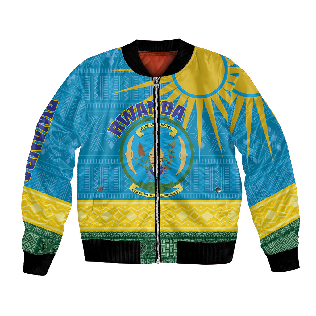 Personalized Rwanda Bomber Jacket Coat of Arms With African Pattern - Wonder Print Shop