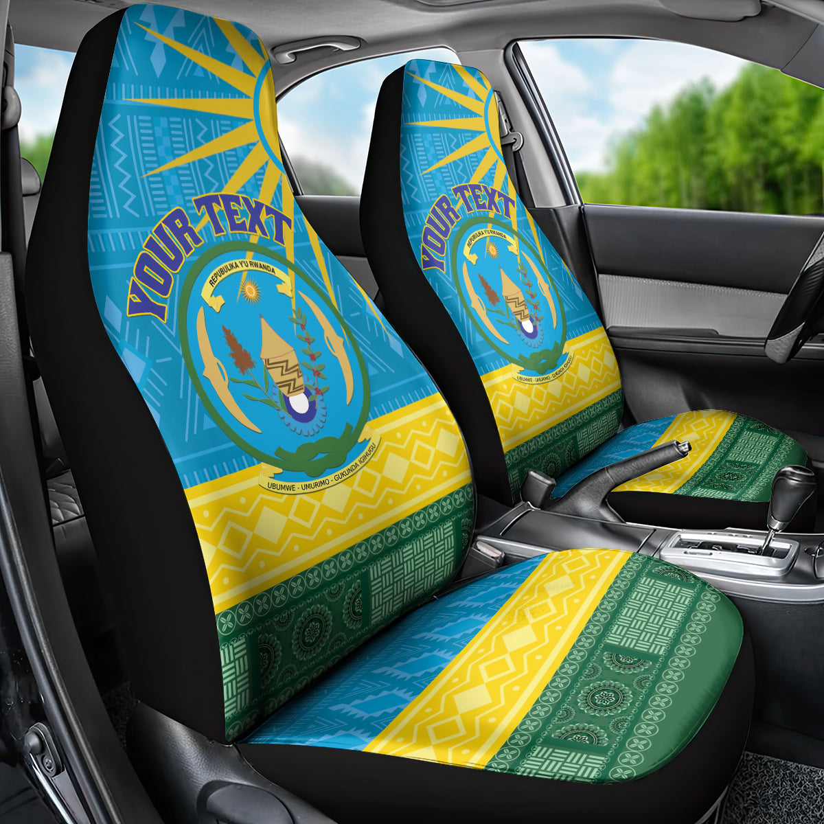 Personalized Rwanda Car Seat Cover Coat of Arms With African Pattern - Wonder Print Shop