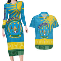 Personalized Rwanda Couples Matching Long Sleeve Bodycon Dress and Hawaiian Shirt Coat of Arms With African Pattern - Wonder Print Shop