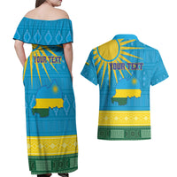 Personalized Rwanda Couples Matching Off Shoulder Maxi Dress and Hawaiian Shirt Coat of Arms With African Pattern - Wonder Print Shop