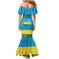 Personalized Rwanda Family Matching Mermaid Dress and Hawaiian Shirt Coat of Arms With African Pattern - Wonder Print Shop