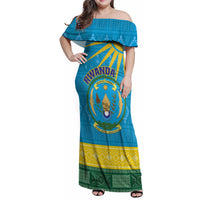 Personalized Rwanda Family Matching Off Shoulder Maxi Dress and Hawaiian Shirt Coat of Arms With African Pattern - Wonder Print Shop