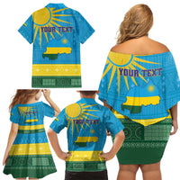 Personalized Rwanda Family Matching Off Shoulder Short Dress and Hawaiian Shirt Coat of Arms With African Pattern - Wonder Print Shop